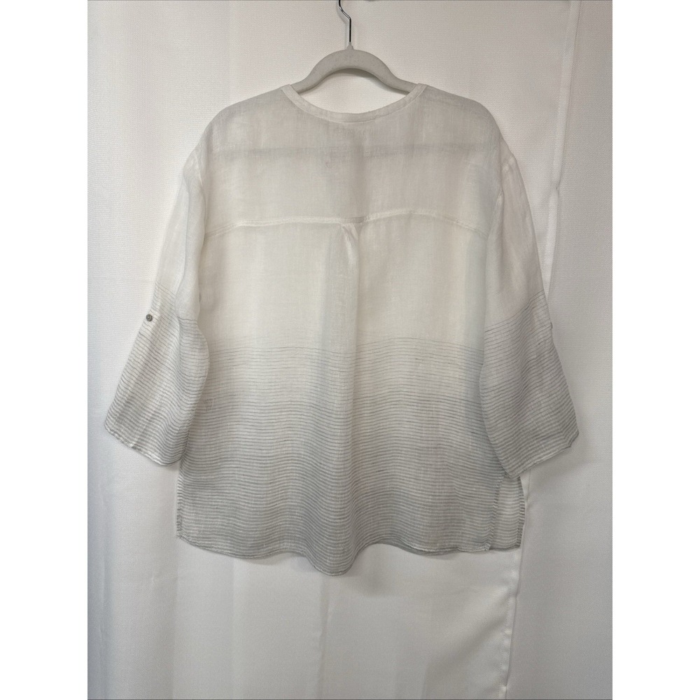 Eileen Fisher Linen Henley Blouse Top 3/4 Rolled Slv White Sheer Lightweight Art - Picture 9 of 14